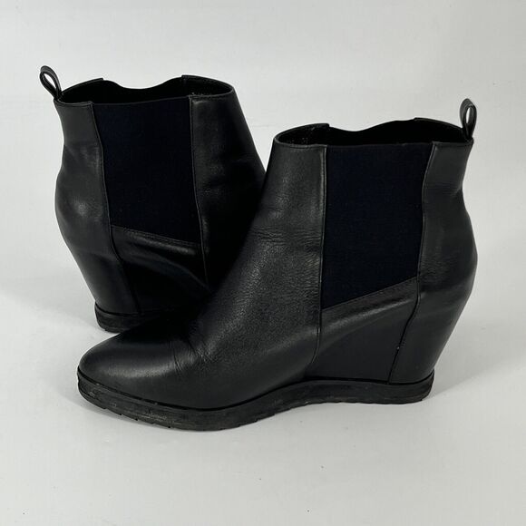 Claetyn Wood Boots Womens 8.5 Black Chelsea Leather Hidden Wedge Bootie 39EU - Picture 2 of 6